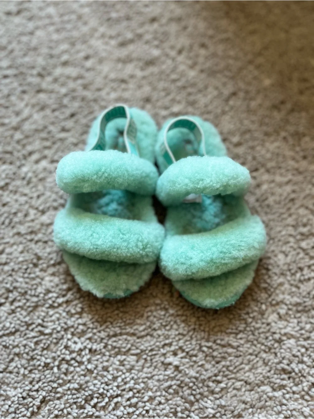 UGG Kids Mint Fuzzy Double-Strap Sandals